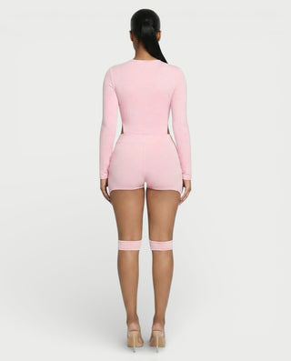 CELLA Cutout Long Sleeve Bodysuit & Shorts Set