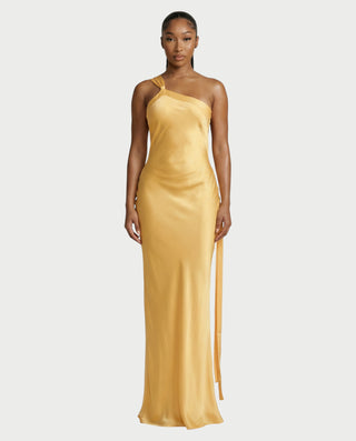 SELENE One-Shoulder Strap Satin Maxi Dress - Golden / S - Women's Fashion - Celestia SELENE One-Shoulder Strap Satin Maxi Dress - Golden / S - Women's Fashion - Celestia