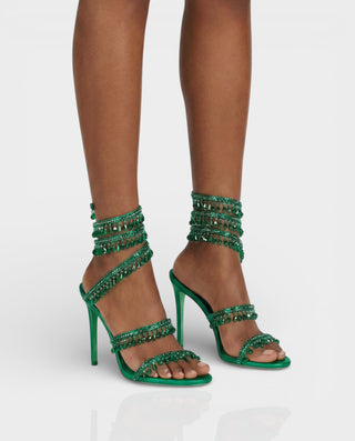 ALYRA Rhinestone Tassel Ankle-Wrap High Heels