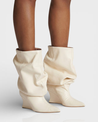 IRELLE Slouchy Faux Leather Pointed Wedge Heel Boots