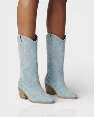 ALIANA Embroidered Denim Cowboy Boots