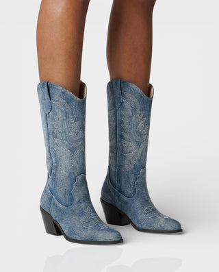 ALIANA Embroidered Denim Cowboy Boots