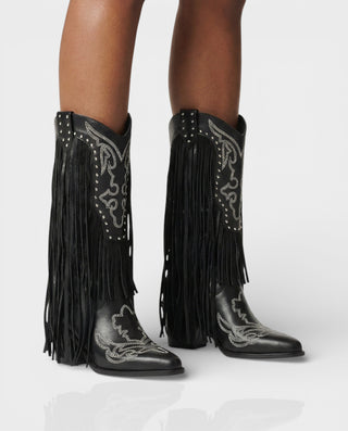 MITHENA Fringe Studded Cowboy Boots