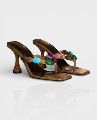 CIYANA Gemstone Embellished Heel Sandals