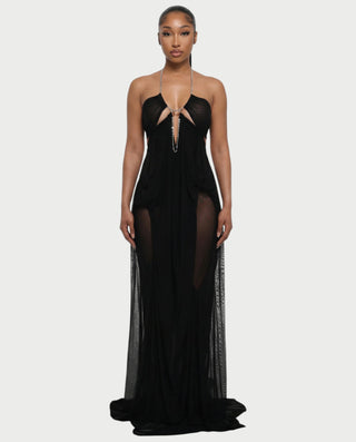 ALUMA Crystal Chain Sheer Flow Maxi Dress