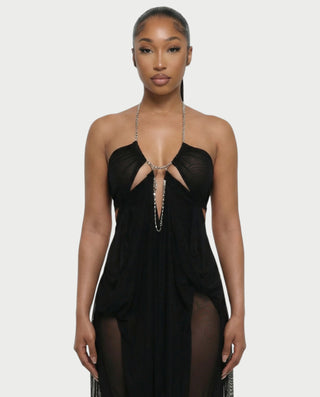 ALUMA Crystal Chain Sheer Flow Maxi Dress