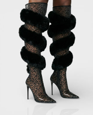 Botas hasta la rodilla con ribete de piel sintética YALLY