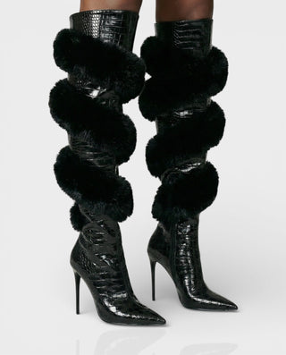 Botas hasta la rodilla con ribete de piel sintética YALLY