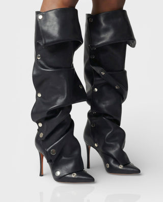 Botas hasta la rodilla con remaches y tacón de aguja plegables KIVARA 