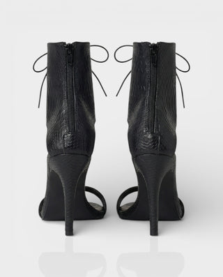 AMITY Black Faux Snake Skin Lace-Up High Heels