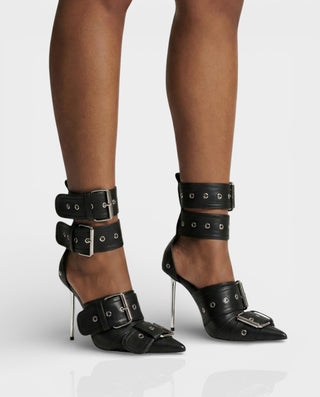 MARILYN Tacones de aguja con punta puntiaguda y correa con hebilla