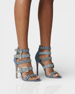 SHERAH Open Toe & Rhinestone Embellished Stiletto Heels