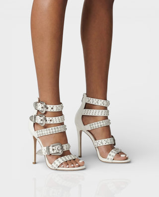 SHERAH Open Toe & Rhinestone Embellished Stiletto Heels