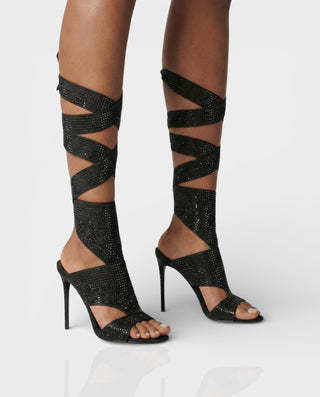 BRIANNE Tacones altos hasta la rodilla con cordones y diamantes de imitación con cabeza cuadrada 