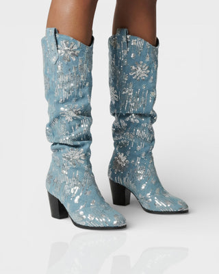 DIANNE Sequin Floral Denim Cowboy Boots
