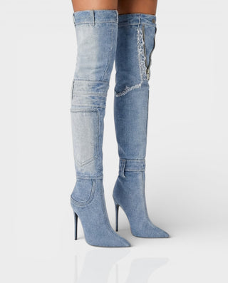 KACY Denim High-Rise Stiletto Boots