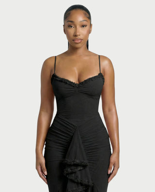 Vestido largo con volantes CYNTHIA