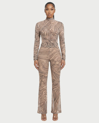 Conjunto de top de malla y pantalón acampanado RILA