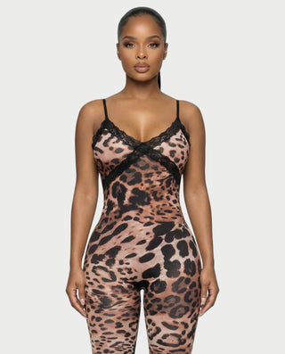 Mono con ribete de encaje y estampado de leopardo VALIE