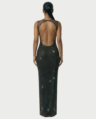 Vestido largo con espalda abierta y adornos de diamantes de imitación de JADA