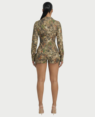 ZAYRA Camouflage Print Zip Up Romper