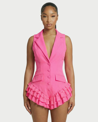 NIVARA Tailored Ruffle-Trim Tuxedo Romper