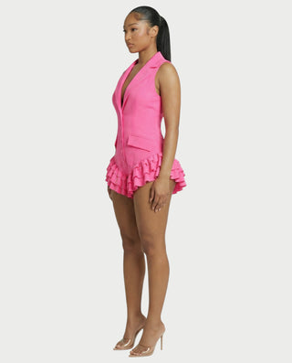 NIVARA Tailored Ruffle-Trim Tuxedo Romper