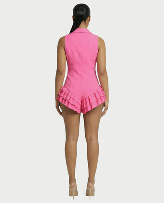 NIVARA Tailored Ruffle-Trim Tuxedo Romper