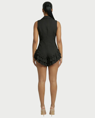 NIVARA Tailored Ruffle-Trim Tuxedo Romper