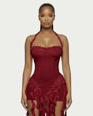 SANAI Ruffle Trim Mini Dress