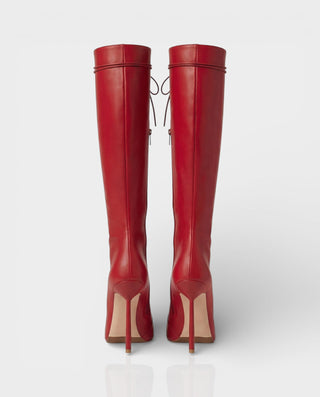 Botas de tacón de aguja hasta la rodilla de malla con cordones de ESCAS