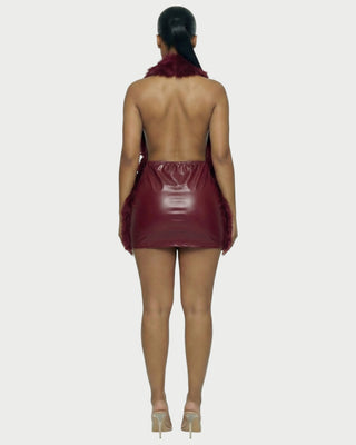 Minivestido de cuero con ribete de piel sintética de GIVELLE