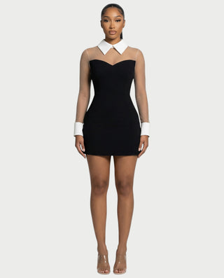 ALIRA Contrast Mesh-Collar Mini Dress – Celestia