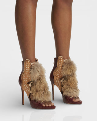 KELLA Faux-Fur Lace-Up Stiletto Heels