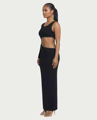 BELLIA One Sleeve Pearl Cut-Out Maxi Dress