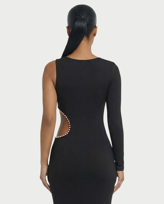 BELLIA One Sleeve Pearl Cut-Out Maxi Dress