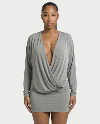 MONA Deep V-neck Long-Sleeve Mini Dress