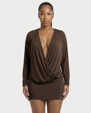 MONA Deep V-neck Long-Sleeve Mini Dress