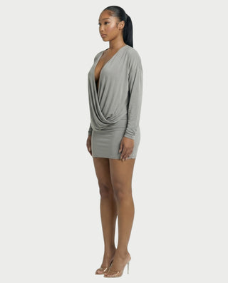 MONA Deep V-neck Long-Sleeve Mini Dress