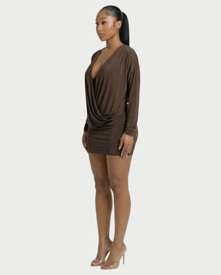 MONA Deep V-neck Long-Sleeve Mini Dress