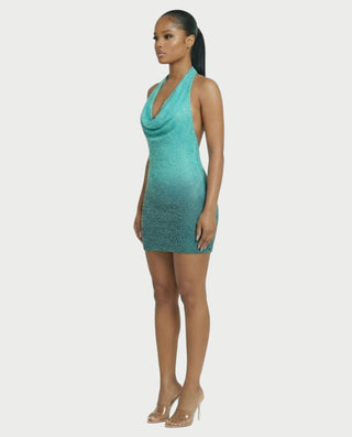 IMOGEN Rhinestone Embellished Cowl Neck Mini Dress