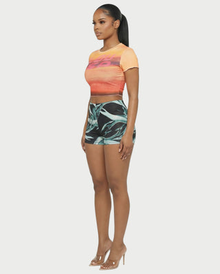Conjunto de top corto y pantalones cortos de malla ESTELLE