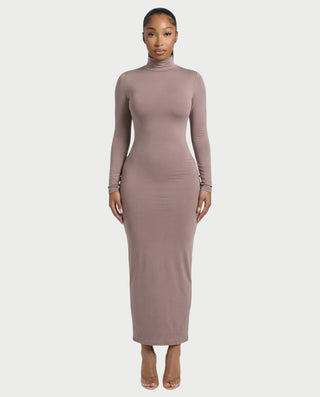 long sleeve mock neck maxi dress Mock Neck Long Sleeve Bodycon Maxi Dress
