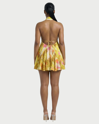 backless tie dye dress La Bamba Tie-dye Print Back Lace-up Stretch Maxi Dress roschic