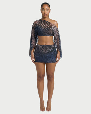 ANTONIA Abstract Print Mesh Top & Skirt Set