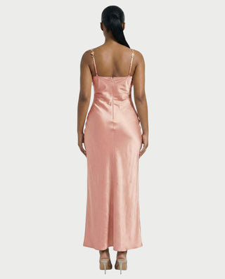 HARRIET Satin Floral Appliqué Maxi Dress