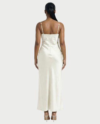 HARRIET Satin Floral Appliqué Maxi Dress