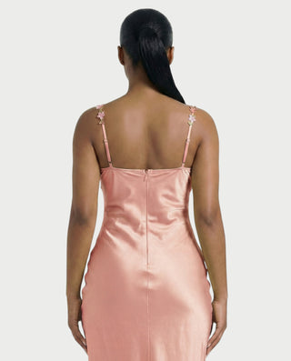 HARRIET Satin Floral Appliqué Maxi Dress