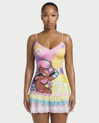 ZUZU Y2K Ruffle Hem Lace Mini Dress