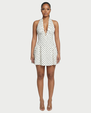 VANCE V-Neck Halter Polka Dot Mini Dress
